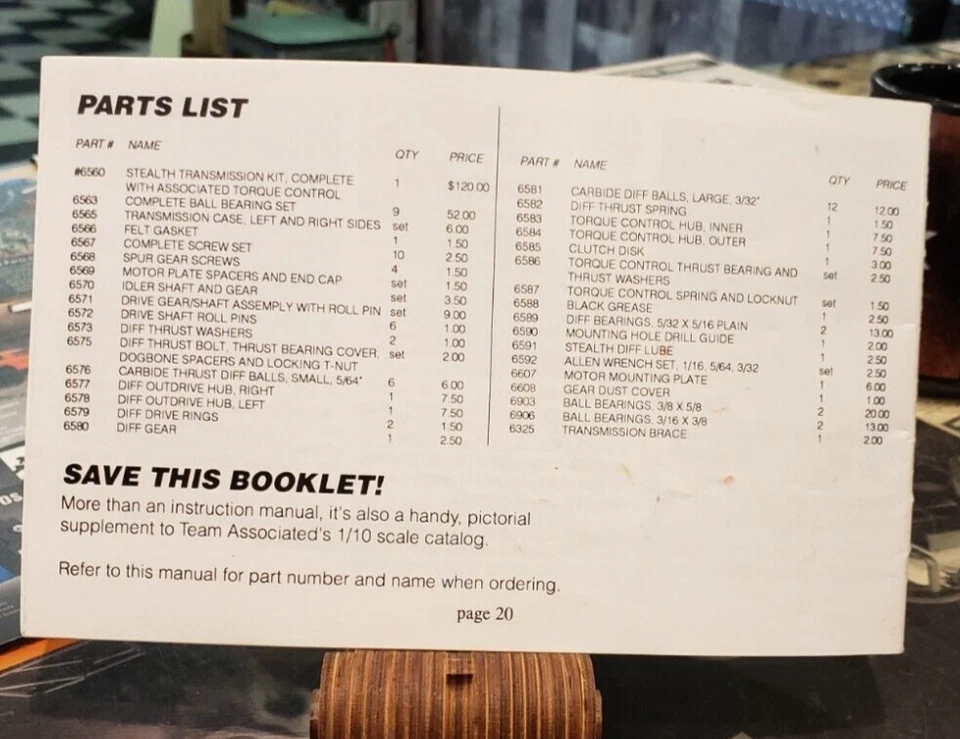 Team Associated Stealth Transmission Manual Clean Vintage RC parts Instructions - Image 2 of 4