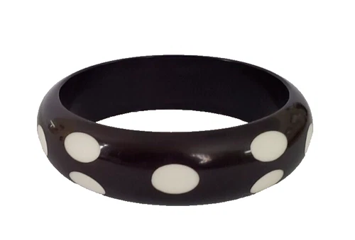 VTG Polka Dot Black & White Bakelite/Lucite Bangle Bracelet Jewelry Tested