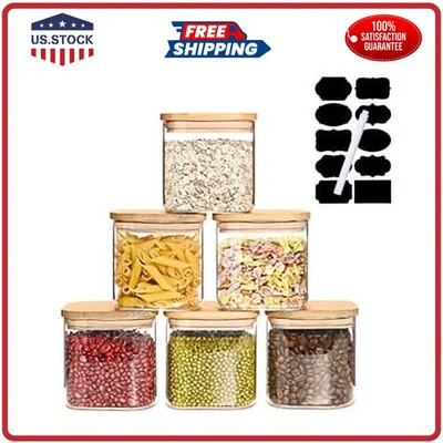 Ollieroo Glass Storage Jar Set with Bamboo Lid 4 x 4 x 4.1 Inch Clear Container