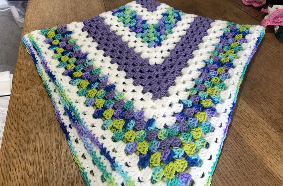 Handmade Crocheted Afghan Throw Sofa Nap Warm Greens FREE SHIPPING  Made In USA - Image 2 of 4