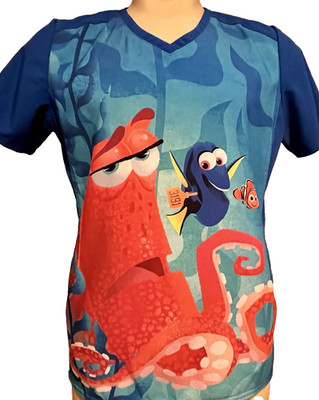 Disney Pixar Finding Nemo Dory Hank Women's Scrub Top Medium Blue