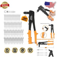 Heavy Duty Rivet Gun, 4 Nosepieces Set, 100 Rivets, Metal Plastic Leather