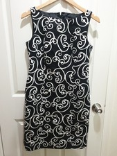 Ann Taylor Dress Women 4 Black White Sleeveless Sheath Silk Blend Career Classic