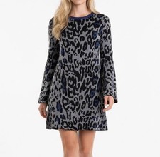 Women’s Small Leopard print Knit sweater dress Flare Sleeves JOHN + JENN