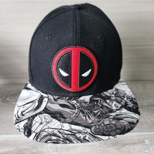 Marvel Deadpool Comic Print Snapback Cap Flat Brim Embroidered Logo Trucker Hat