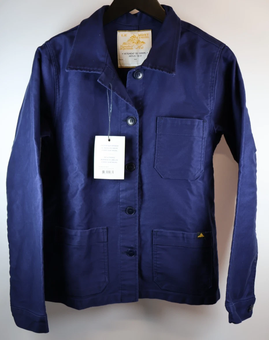 LE MONT ST MICHEL Moleskin Work Jacket Chore Coat (Navy Blue, FR38) BNWT