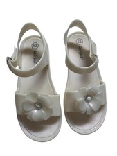 Cat And Jack Girls Sandals Size 12 White Flower Straps Plastic Cute
