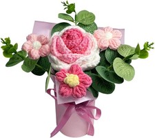 Crochet Medium Rose Flower Bouquet: Handmade Knitted Bouquet for Mother's Day Bi