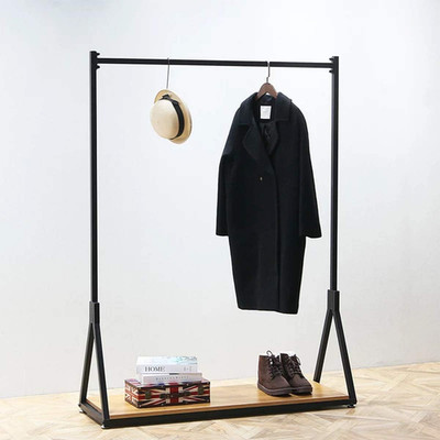 Sturdy Metal Rolling Garment Rack with Wheels & Wood Shelves - Black