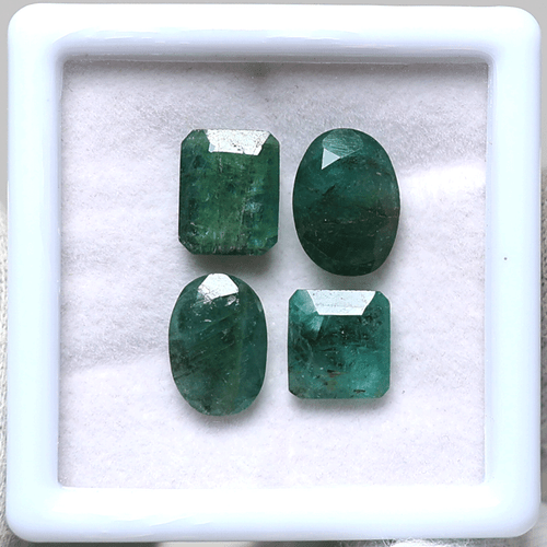 Lote de 4 piedras preciosas de corte facetado de lujo rústico ~ esmeralda natural de Zambia de 8 mm-11 mm - Imagen 3 de 10