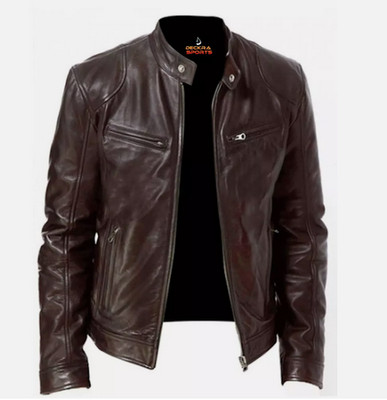 Cafe Mens Sheepskin Leather Motorbike Biker Motorcycle Casual Jacket Zip Belted