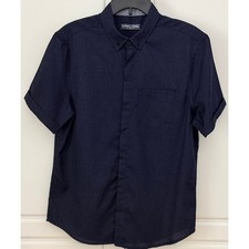 PJ Paul Jones Navy Blue Button-Up Short Sleeve Shirt Hidden Buttons Size M NWOT