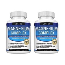 3X TopLux Magnesium Complex 1000mg, 7 Types for Sleep, Muscle  Bone,90 Capsules