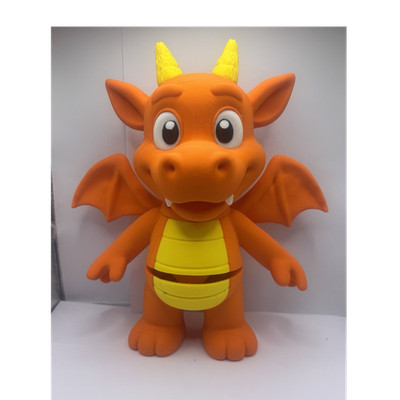 3d Orange Dragon Plush Stuffed Animal Medium with Yellow Horns and Belly
