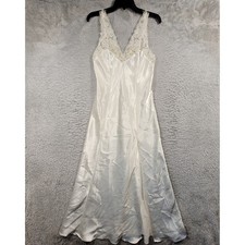 VS Satin Maxi Chemise Slip Small Nightgown White Lace Trim Floral Embroidery