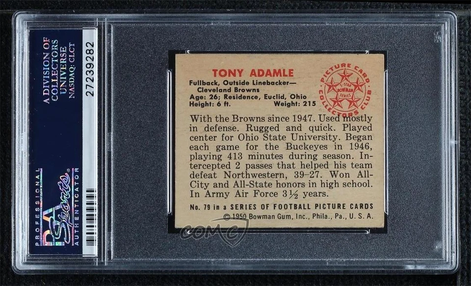 1950 Bowman Tony Adamle #79 PSA 5 Rookie RC - Image 2 of 2