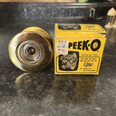 Vintage Peek-O Revolving Door Viewer MIB Brass Gold Home Protector MCM