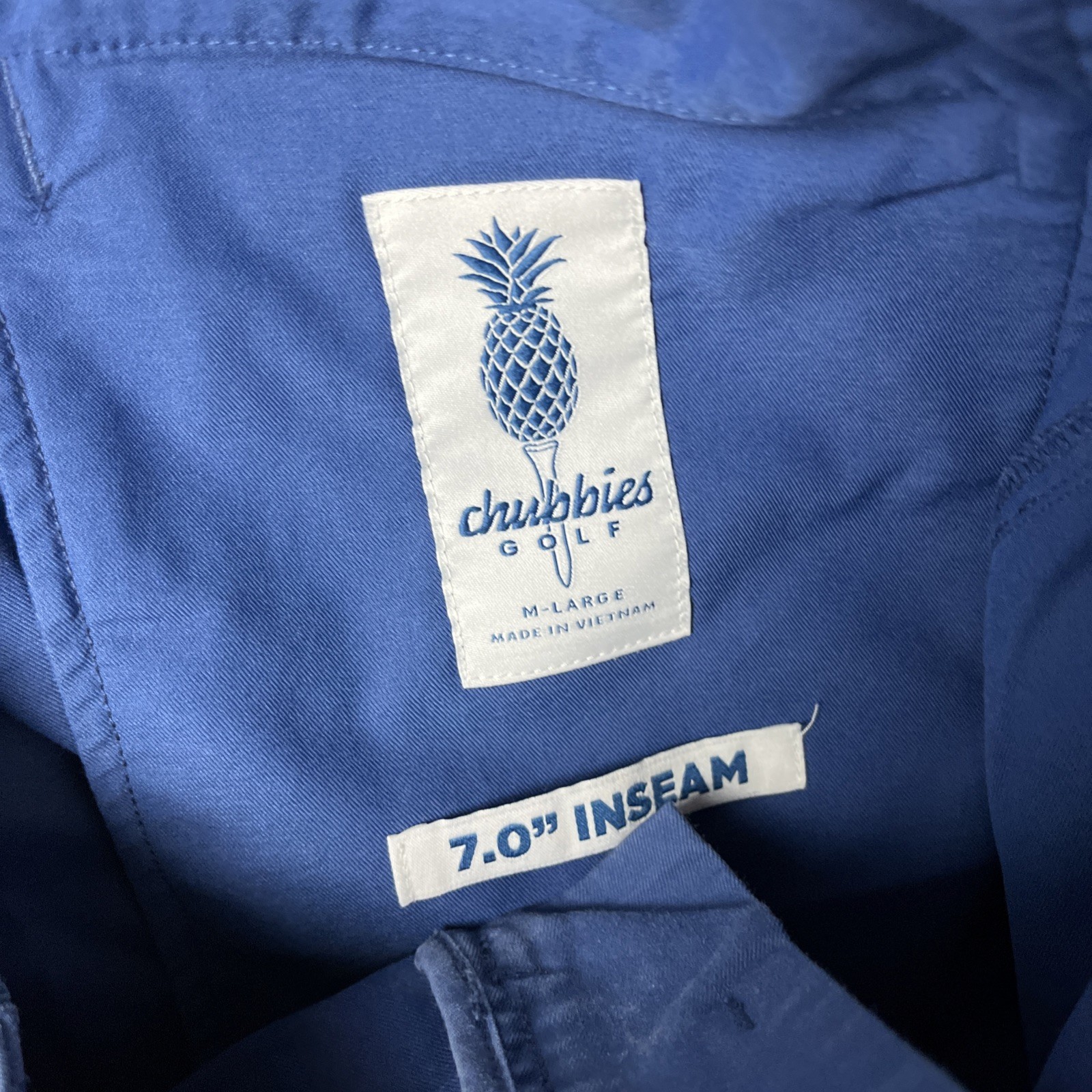 Chubbies Shorts Mens Large 7" Inseam Navy Blue Elastic Waist Cotton Chino