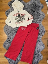 Don Ed Hardy Womens Cropped Zip Up Hoodie and Sweatpants Set Size XL Horse Print