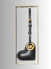 Michael Kors Puffy Heart Leather Charm Keychain Purse Bag Accessory Black