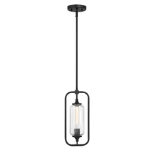 Savoy Essentials Holton 1Lt Mini-Pendant, Matte Black/Clear Ribbed - 7-3022-1-89