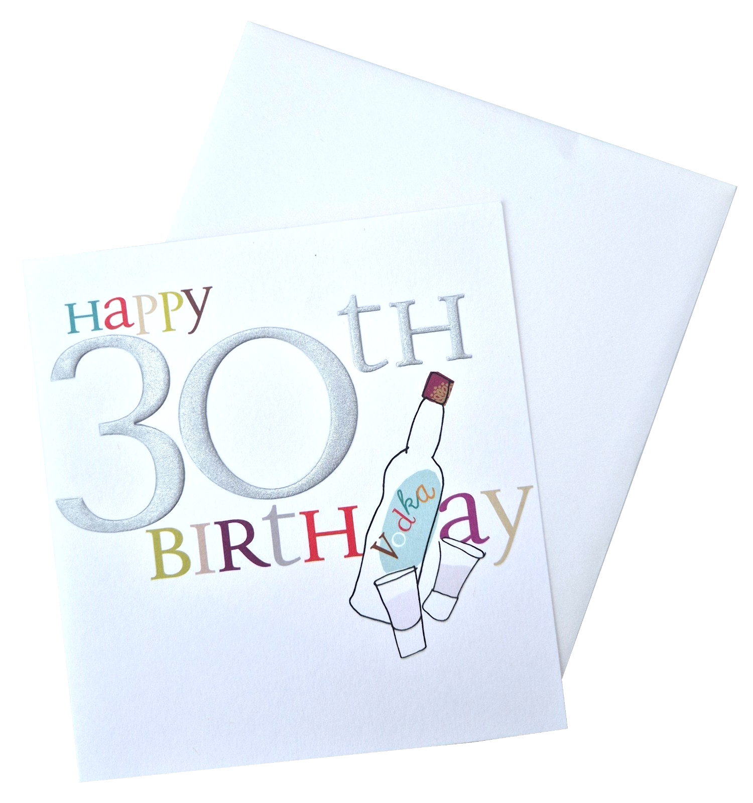 30th BIRTHDAY CARD 125 x 135mm VODKA BOTTLE Silver Foil CAROLINE GARDNER Blank