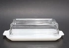 Vintage White Milk Glass Butter Dish With Clear Cover Lid