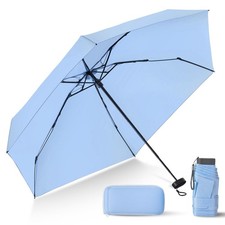 LEAGERA Compact Travel Umbrella with Case - Mini Small, 0.5light blue