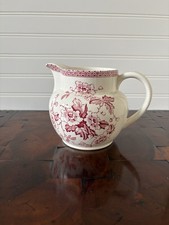 Antica brocca piccola crema inglese metà inverno Windsor floreale rosso transferware