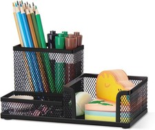 Mesh Pen Pencil Holder Desk Organizer 3 Compartment Wire Desktop Pen Pencil Cup