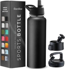 Finedine 25 Oz Insulated Water Bottle with Straw - Triple Walled Stainless Steel