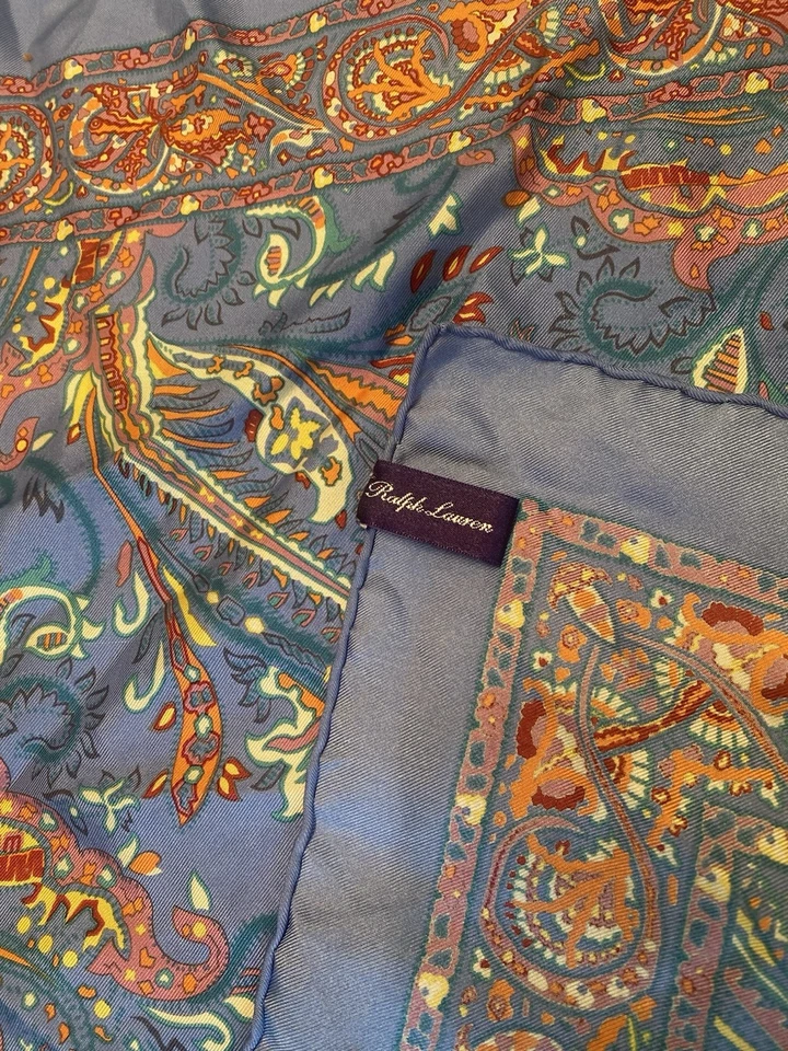 Vintage Ralph Lauren Purple Label Multicolor Paisley Italian Silk Pocket Square - Image 4 of 4