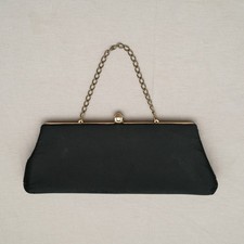 Vintage 50s 60s Clutch Wristlet Purse Chain Handle Black Gold Mid Century Womens