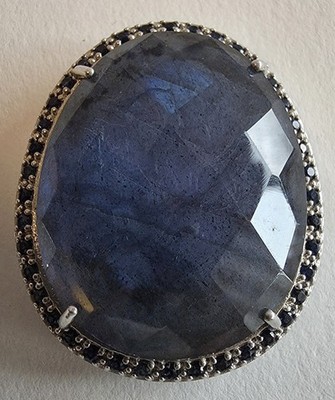 Labradorite Surrounded With Spinels Set In 925 Silver. From Thailand. Over 1''...