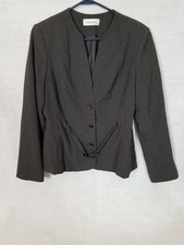 CALVIN KLEIN Lined 3-Button Fabric Front Belt No Lapel L/S Crop Blazer Dark Gray