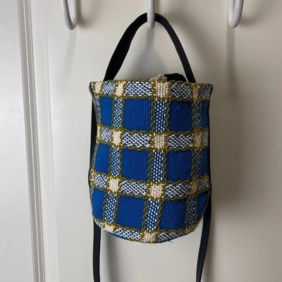 Rare MARIA LA ROSA Porto Woven BUCKET BAG - Beautiful Cobalt and yellow