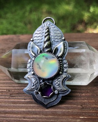 Lavender Star Designs Aura Opal Amethyst Unicorn Pendant Artisan OOAK Rare HTF