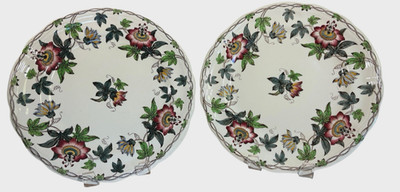 Pair Minton Passion Flower Dinner Plates  Botanical Floral c. 1845-1873