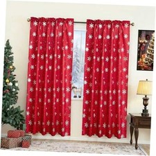 Christmas Curtains for Living 52"W x 96"L Pack of 2 Christmas Red/Silver