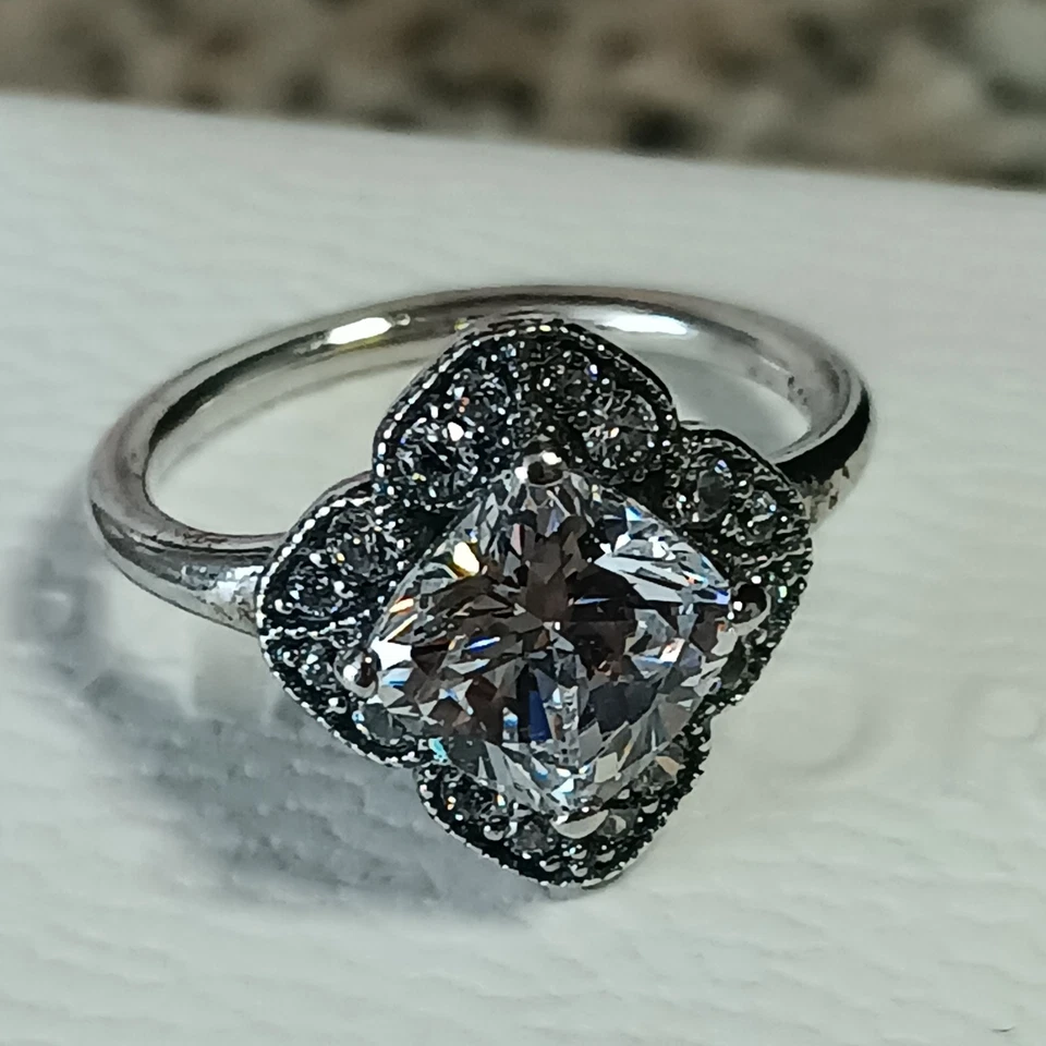 Genuine Pandora Retired Rare Crystalized Floral Fancy Ring S925 ALE Size 50 VGC  - Image 3 of 4