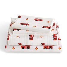 Full Sheet Set Kids - Firetruck 4 Pieces Soft Cute Microfiber Bed Sheet for B...