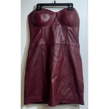 Reformation x Veda Burgundy Leather Strapless Sweetheart Mini Dress Size 8