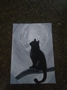 Aceo Original Painting Black Cat Silhouette