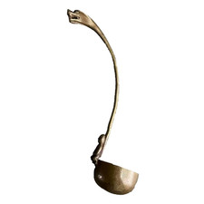Old Chinese Bronze Ladle Human Figure & Animal Head Handle Mysterious Ethnic Art