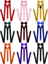 9 Pcs Adjustable Elastic Y Back Style Suspenders Fun Bow Ties for Men with Me...