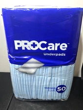 ProCare Underpads 21 X 34 Inch Disposable Fluff Light Absorbency, 50pack