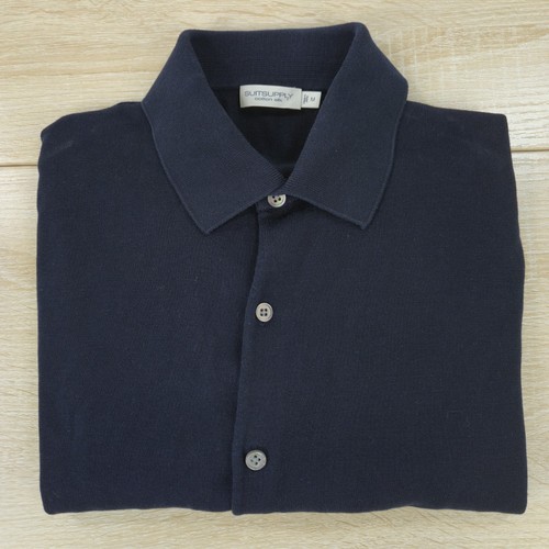 Men's M SuitSupply Cotton Silk Dark Blue Button Collared Short Sleeve Camp Shirt