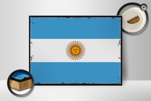 Holzschild Flagge Argentinien 40x30 cm Retro Flag Argentina Schild wooden sign - Picture 2 of 5