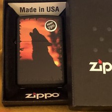 Howling Wolf Design  Windproof Lighter Street Chrome Finish New In Box