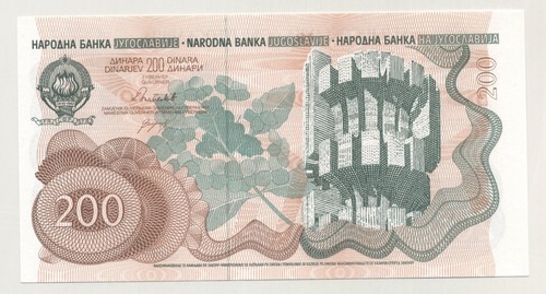 Yugoslavia 200 Dinara 1-1-1990 Pick 102 UNC Uncirculated Banknote - Picture 2 of 2